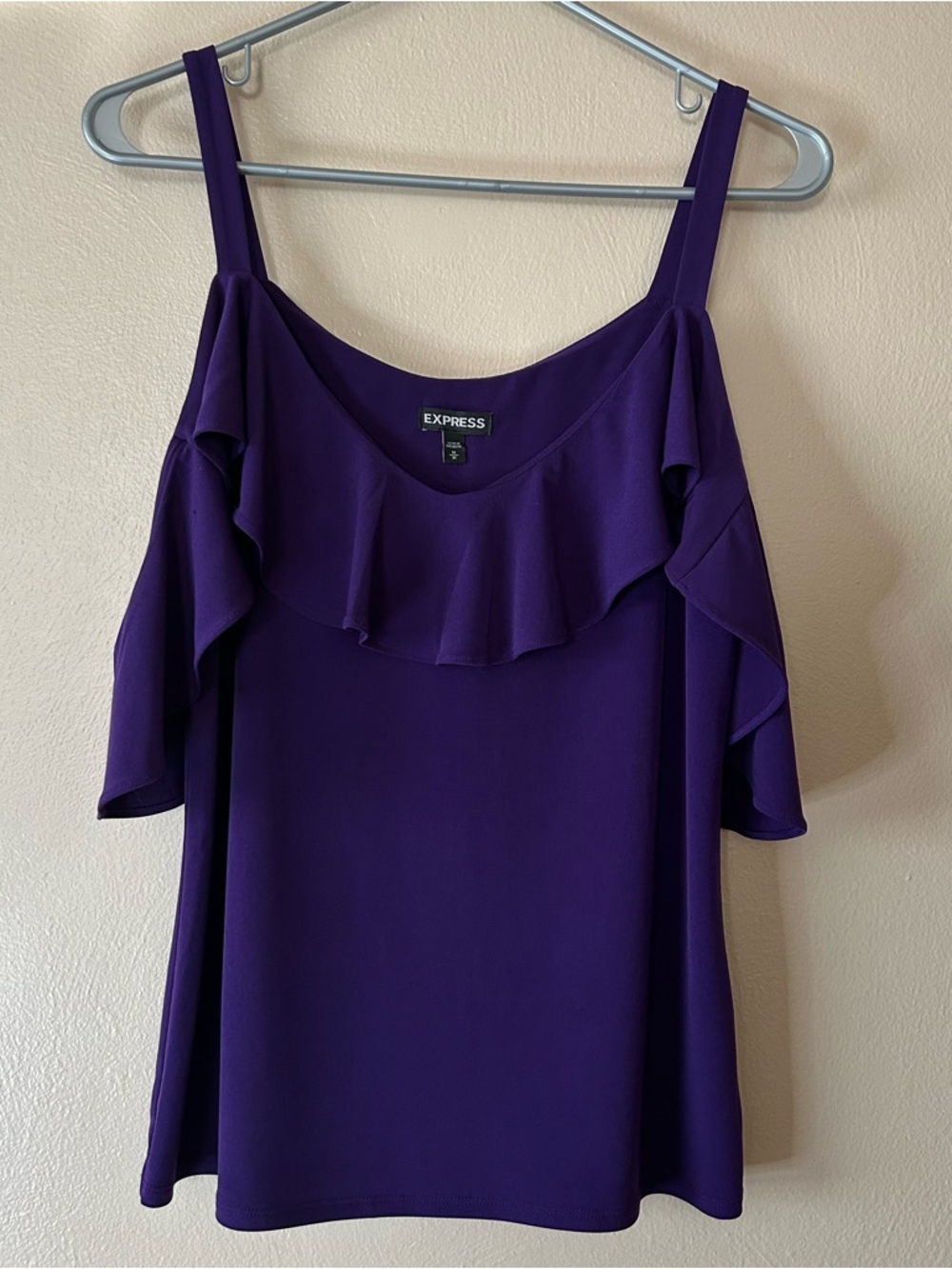 Express Purple Ruffle Cold Shoulder Top